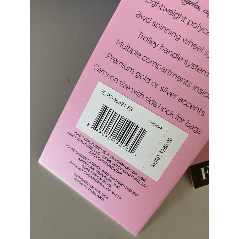Juicy Couture Hot Pink Embossed Hearts 21" Spinner Carry-On Suitcase Luggage NEW - Picture 10 of 14